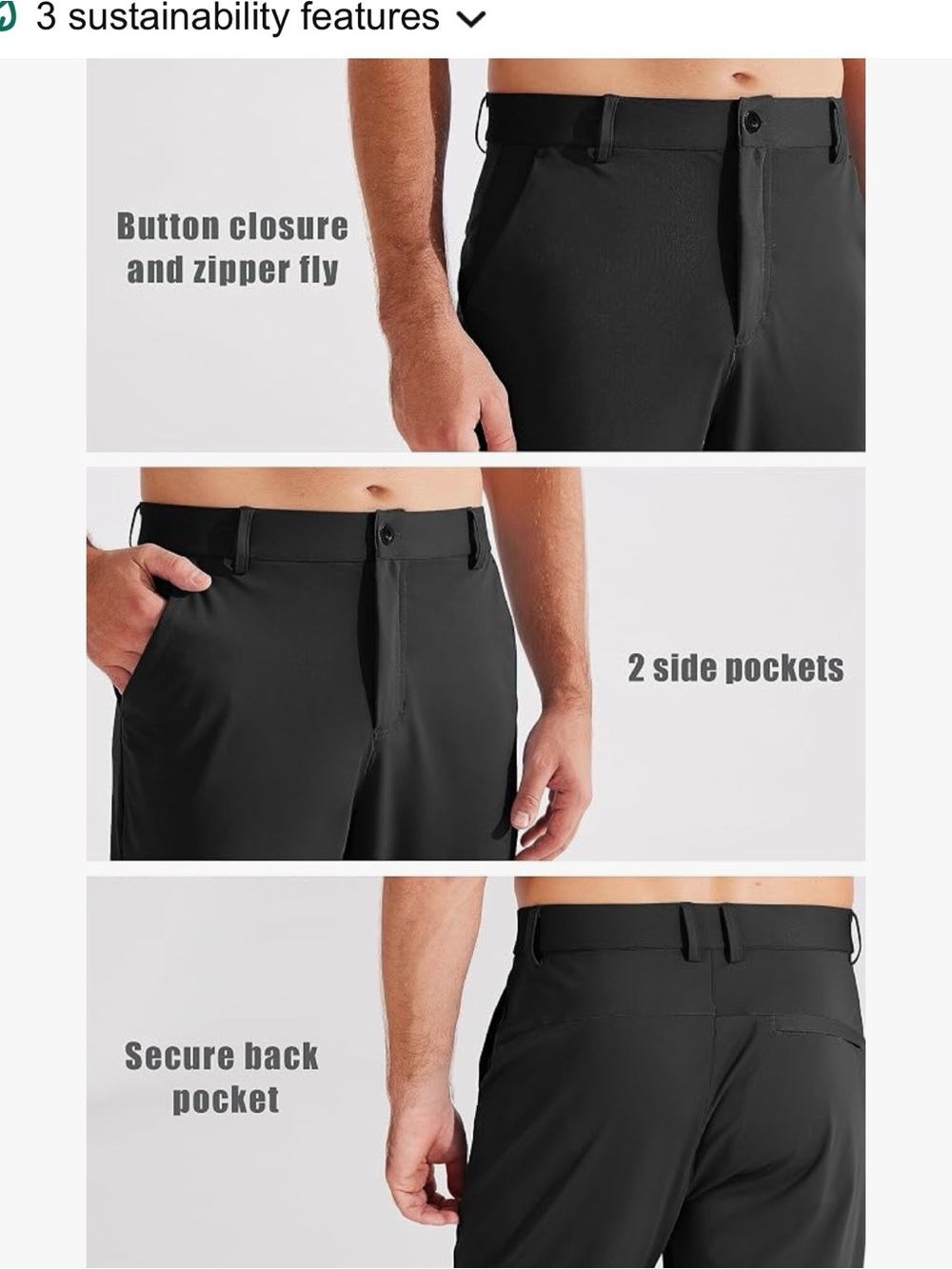 LIBIN Men's Black Performance Pants 34W X 32L